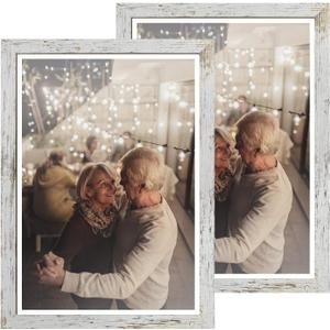 Capcillin 12x18 Picture Frame Wood Pattern Distressed White Poster Frame Set of 2, Wall Mounting, Plexiglass, Great for Prints, Mural, and Art(CP001-MD12x18RW)