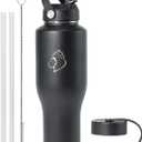 BUZIO 40oz Tumbler with Handle Straw Lid and Flex Lid, 40 oz Insulated Water Bottle Fits in Car Cup Holder, Double Wall Stainless Steel Travel Flask, Keeps Cold for 48 Hrs, Hot for 24 Hrs, Black