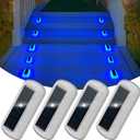 T-SUN Solar Step Lights for Outside 4 Pack Solar Stair Lights Waterproof LED Blue Deck Light for Outdoor Fence Driveway Yard Balcony Pathway Front Proch Decor