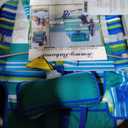 Tommy Bahama 5 Position Beach Chair, Zippered Insulated Cargo Pouch, Cup and Cell Phone Holders, Towel Bar, Pillow for Extra Comfort, Heavy-Duty Weight Capacity, 2-Pack (Aqua Stripes)