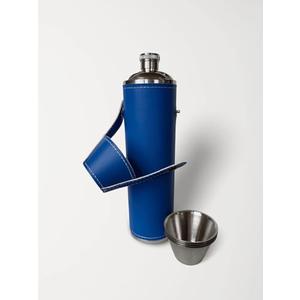 Birdie Bottle 12oz Blue Flask with 4 Shot Glasses – Stainless Steel with Waterproof Leather Case, Leakproof, Discreet and Travel-Ready