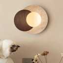 Yellow Travertine Wall Sconce, Modern Wabi Sabi Wall Light Fixture with Stone & Wooden Base, Natural Vintage Marble Wall Lamp for Bedroom Bedside Living Room Kitchen Island Art Deco Light