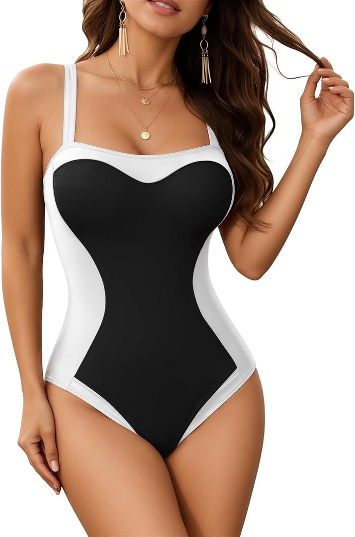 MANGOPOP Women One Piece Swimsuit Tummy Control Slimming Swim Suits Color Block Bathing Suit 2026 Beach Vacation Swimwear