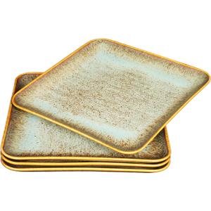 jinsongdafa Ceramic Dinner Plates Dish Set, Set of 4, for Lunch snacks -Microwave Oven & Dishwasher Safe, Scratch Resistant, Dinnerware Kitchen Porcelain Serving Dishes,9 inch Square (Square Brown Reactive Color)