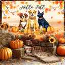 Hello Fall Photography Backdrop Autumn Maple Leaves Dog Pumpkin Friendsgiving Background Thanksgiving Party Supplies Farm Harvest Banner Photo Booth 72 x 44 Inch