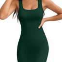 Valiamcep Women's Summer Tank Dress Square Neck Sexy Mini Bodycon Dress Ribbed Knit Fitted Casual Basic Dresses, Dark Green, M