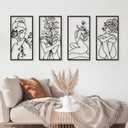 Bakovity Black Metal Wall Art, Abstract Woman Wall Decor, Minimalist Flower Line Wall Decor, Modern Aesthetic Metal Wall Art for Bedroom Bathroom Living Room (4 Pcs, 17 x 9 in) Black Flower