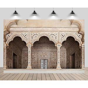 7ftx5ft Agra Red Fort Photo Backdrop Asia India Arch Doors Carved Architecture Background for Asian Indian Theme Travel Party Decor Religious Photoshoot Props Fabrics Wallpaper