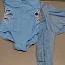 Girls Swimsuit Adjustable Straps Cut Out One Piece Bathing Suit with Solid Color Cover Up Skirt Girls' Swimwear 5-16Y (9-10 Years, Light Blue-1)