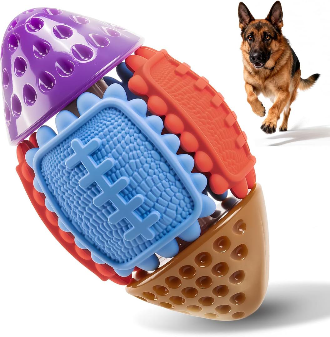 Dog Toys for Aggressive Chewers: Tough Chew Toys for Medium & Large Dogs, Nylon & Rubber Football Interactive Dog Toy to Keep Dogs Busy Bacon Flavors Perfect Multicolored Large Breed Gifts
