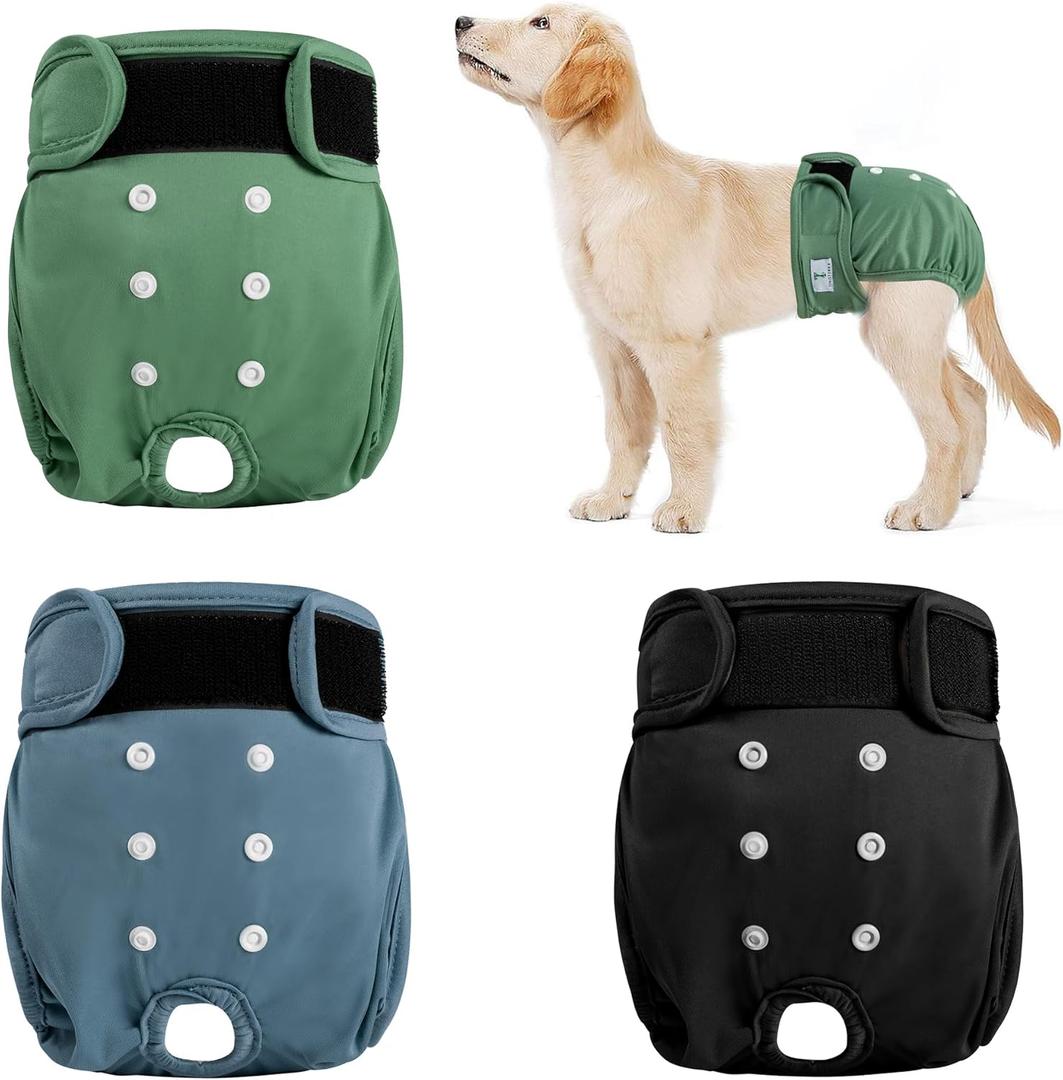 Reusable Female Dog Diapers 3Pack,Washable Diaper for Doggie,Highly Absorbent Dog Diaper,Adjustable Leakproof Puppy Diapers Skirt for Heat,Incontinence,Period Doggy Nappies L (L(15"-17"Waist), Dark Series)