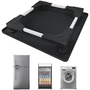 KUPAO Mini Fridge Stand with Silicone Drip Tray, Universal Adjustable Base with 4 Strong Feet, 23.6" x 23.6" Mini Fridge Mat, Suitable for Small Refrigerators, Portable Compact Washer or Dryer, Black