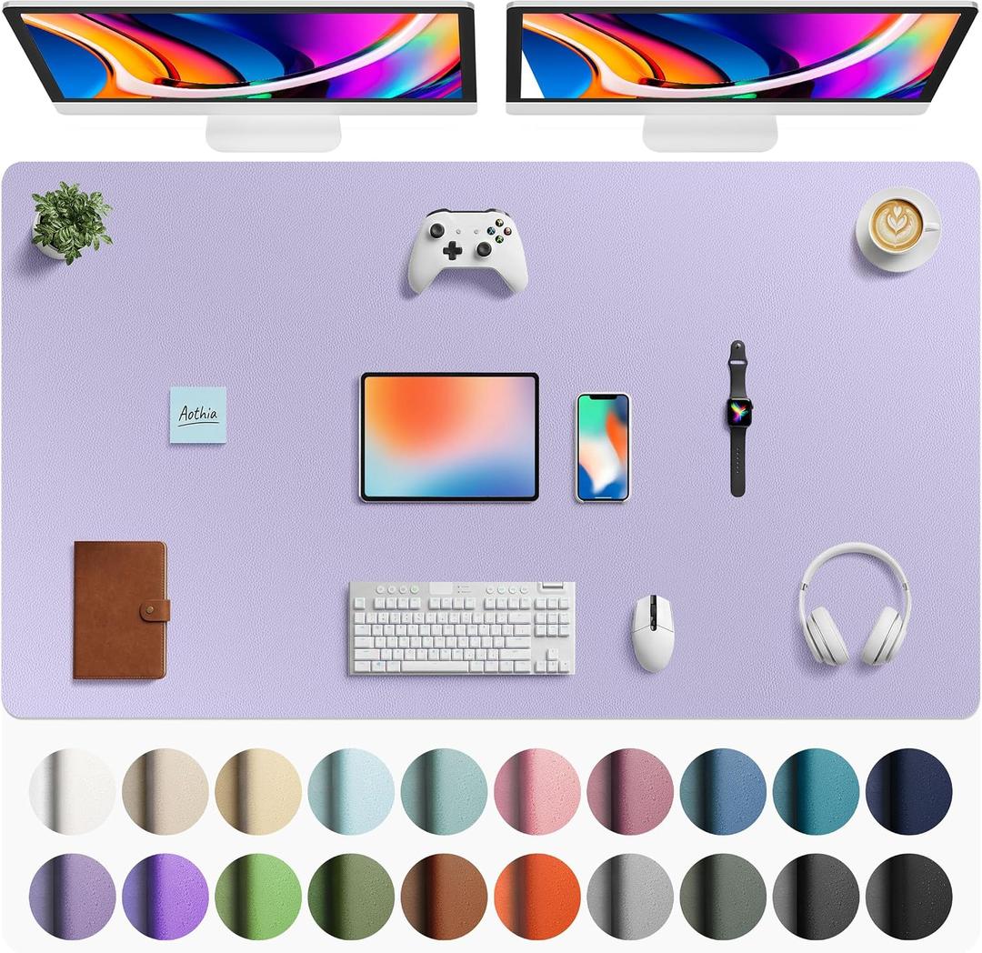 Aothia Faux Leather Desk Mat - Large Mouse Pad, Non-Slip PU Leather Blotter, Waterproof Writing Surface for Office and Home (Lavender, 63" x 24")