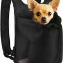 Dog Front Carrier Backpack,Ventilated Mesh Puppy Back Pack with Safety Belt,Adjustable Breathable Pet Carrier for Small Dogs Cats,Lightweight Doggy Backpack for Hiking Cycling Outdoor (Black)