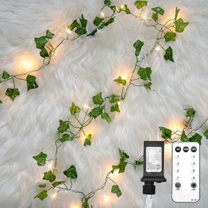 Suddus Vine with Fairy Lights Plug in, 33ft 100 LED Ivy String Lights Connectable with Remote, Leaf Light for Bedroom, Room, Wall, Garden, Party, Wedding Dorm Decor (Warm White)