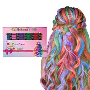 New Hair Chalk Comb Temporary Hair Color Dye for Girls Kids, Washable Hair Chalk for Girls Age 4 5 6 7 8 9 10-12 Birthday Christmas New Year Cosplay Hair DIY Party (Purple, Blue, Green, Orange, Pink, Red)
