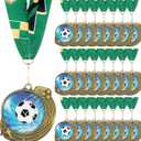 Seenelling 24 Pcs Soccer Medals Gold Metal Soccer Award Medals with Ribbon Sport Ball Trophy Prize for Participation Sports Ball Themed Party Favors