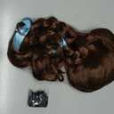 Hair Cap+18 inches Long Brown Wig with Double Braids Brown Braid Wig with Blue Ribbons Adult Middle Parted Outfit for Women Long Curly Costume Wavy Synthetic Hair for Halloween Theme Party