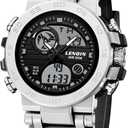 LN LENQIN Mens Watches Digital Military Watch for Men Stopwatch Army Survival Tactical Sports Outdoor Big Face Waterproof Men's Wrist Watches with LED Backlight/Timer/Alarm/Date (Black Gray Silver)