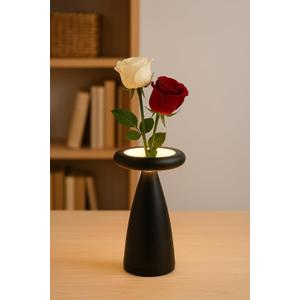 ASTRATERRA Florastone Bloom Table Lamp, 2-in-1 Flower Vase, Black | USB-C Rechargeable, Soft Ambient Night Light, For Bedroom, Nightstand & Office, Touch Sensor