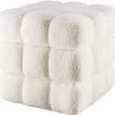 White Square Ottoman 17''3 Cube Pouf Installed,Sturdy Wooden Frame,Capacity 330 lbs,Modern Sofa Stool Fuzzy Sherpa Footstool,Foot Rest,Cube Boucle,Vanity Stool,for Couch Living Room