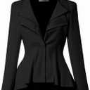 Hybrid & Company Women's Casual Work Office Dressy Double Lapel Single Button Peplum Comfortable Blazer (Large, Black)