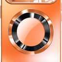 Magnetic Series Design for iPhone 16 Pro Max Case,[Compatible with MagSafe][Military Drop&Full Camera Lens Protector] Large Window Logo View Dust-Proof Matte Shockproof Cover,Orange