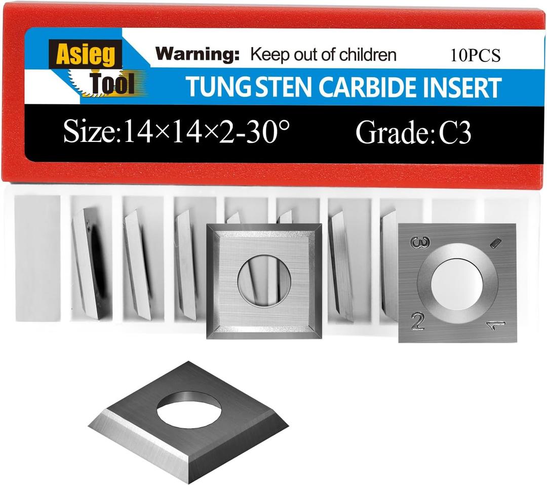 14mm Standard Square Straight Tungsten Carbide Replacement Cutter Inserts Knives 14mm x 14 x 2mm for Grizzly T21348 and Woodworking Spiral Helical Planer Head and DIY Wood Lathe Turning Tools 10pcs