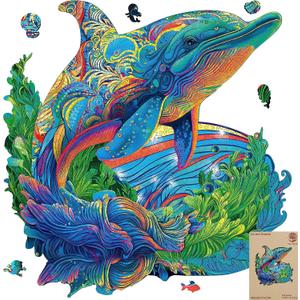 MYS Aurora Wooden Puzzles, Dolphin Jigsaw Puzzles 500 Pieces, Unique Shaped Wooden Puzzles for Adults and Kids, Family Game 17.3 x 14.8 Inch