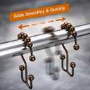 Shower Curtain Hooks Rings Bronze, Rust Proof Stainless Steel Easy Glide Shower Curtain Rings, Double Sided Shower Hooks Rings for Bathroom Shower Rods Curtains, Set of 12 Hooks - Bronze