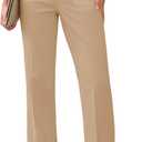 GRAPENT Womens Dress Pants Business Casual Ankle Straight Leg Trousers Elastic Waist Office Work Pants with Pockets (Brown, S)