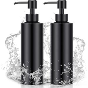 Cunhill 2 Pieces Black Hand Soap Dispenser Bathroom 12 oz Matte Black Hand Soap Dispensers with Stainless Steel Pump Refillable Modern Liquid Bottle for Kitchen Bathroom
