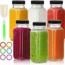 8 oz Glass Juice Bottles with Lids 6 Pack,Reusable Glass Drink Bottles,250ml Water Drinking Jars for Milk,Juicing,Kombucha,Ginger,Beverage Glassware,Juice Drinking Jars