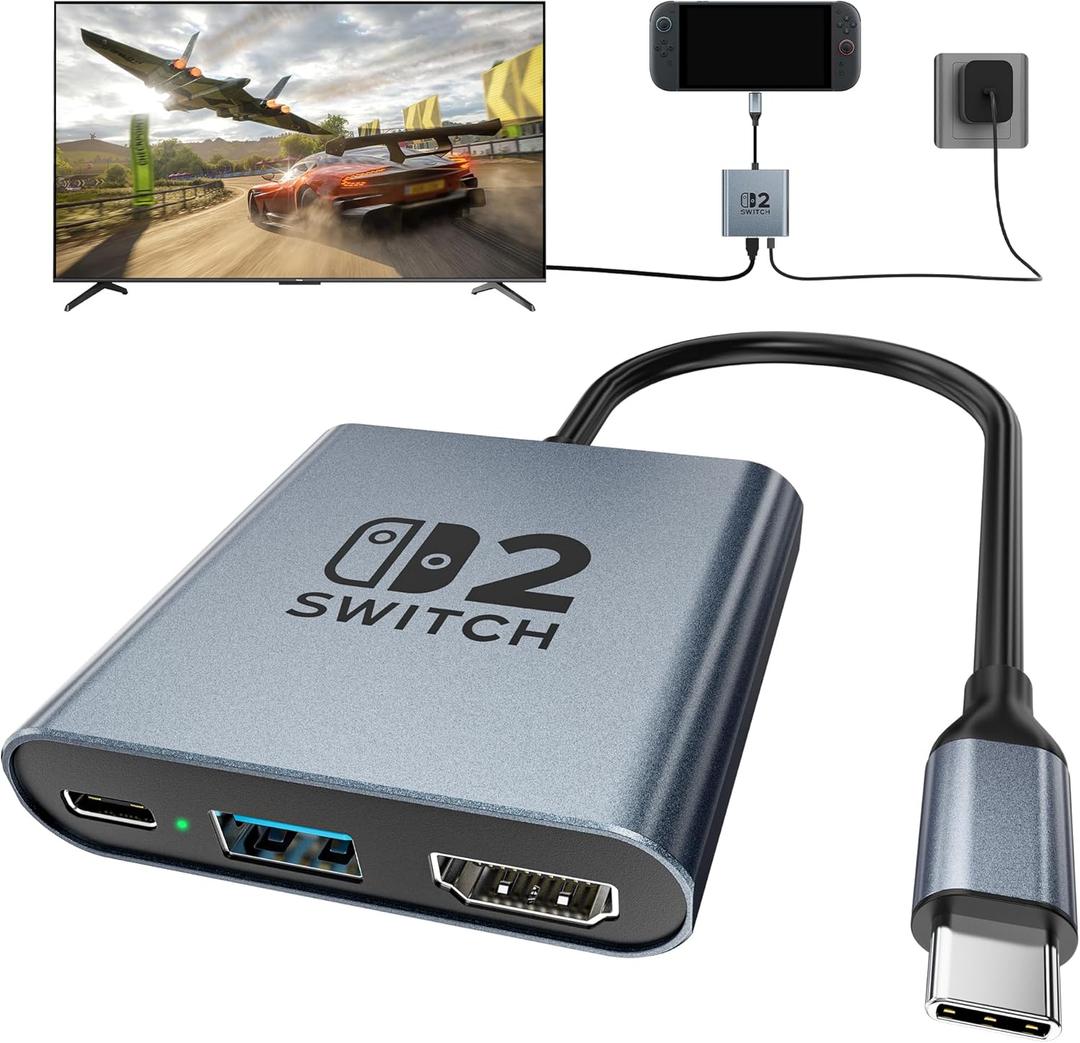 Switch 2 Dock,Portable USB C Docking Station with 4K@120Hz/PD 100W/1000M Ethernet/2 USB 3.0 Port,Aluminum Alloy Travel TV Dock for Switch/Steam Deck/ROG Xbox Ally X/Legion Go 1/2/S