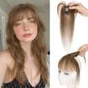 S-noilite Bangs Hair Clip,360 3D Cover Real Clip in Bangs Human Hair Toppers for Women With Wispy Bang Daily Wear Medium Brown