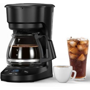 COWSAR Compact Coffee Machine, 5 Cup Drip Coffee Maker with Timing Function, 2H Auto Power-off, 2H Keep Warm, Pause & Brew, Reusable Filter, and Drip-Free Carafe, Black - 3710H