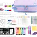 J World New York Doodle Large Capacity Pencil Case. 2 Compartment Pouch Pen Bag for School Teen Girl Boy Women, Purple