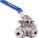 DERNORD 3-Way Ball Valve, L Mounting Pad, Stainless Steel 304 Female Type for Water, Oil, and Gas with Vinyl Locking Handle (1/4 Inch NPT)