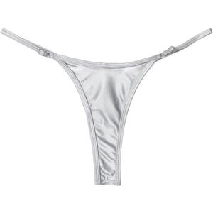 OYOANGLE Women's Metallic Thong Bikini Bottom Low Rise Cheeky Swim Bottoms Beachwear L