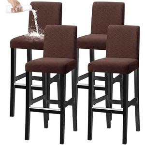 KELUINA Bar Chair Stool Covers, Stretch Removable Washable Chair Slipcover for Short Swivel Dinning Chair Back Chair Bar Stool Chair (Brown,Set of 4)