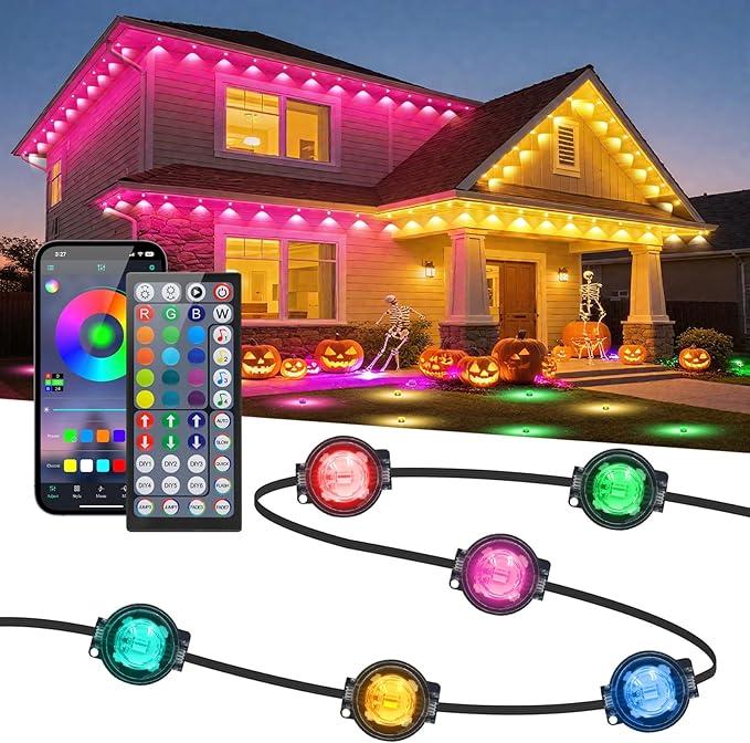 KISUFU 100FT Permanent Outdoor Lights, 2IN1 Outdoor Ground Lights & LED Light for House, DIY Scene Mode, IP67 Waterproof for Christmas, Holiday, Party, Halloween Decorations