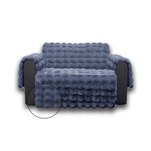 Snugglesinto Soft Faux Fur Sofa Cover Thick Shaggy Fuzzy Sectional Couch Cover Non-Slip Plush Sofa Slipcover Furniture Protector for Kids, Pets(Loveseat, NobleGrey-Bubble)