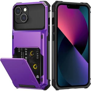 Nvollnoe for iPhone 13 Case with Card Holder[Store 5 Cards] Dual Layer Heavy Duty Shockproof Wallet Case with Hidden Card Slot Large Storage Case for iPhone 13(Purple)