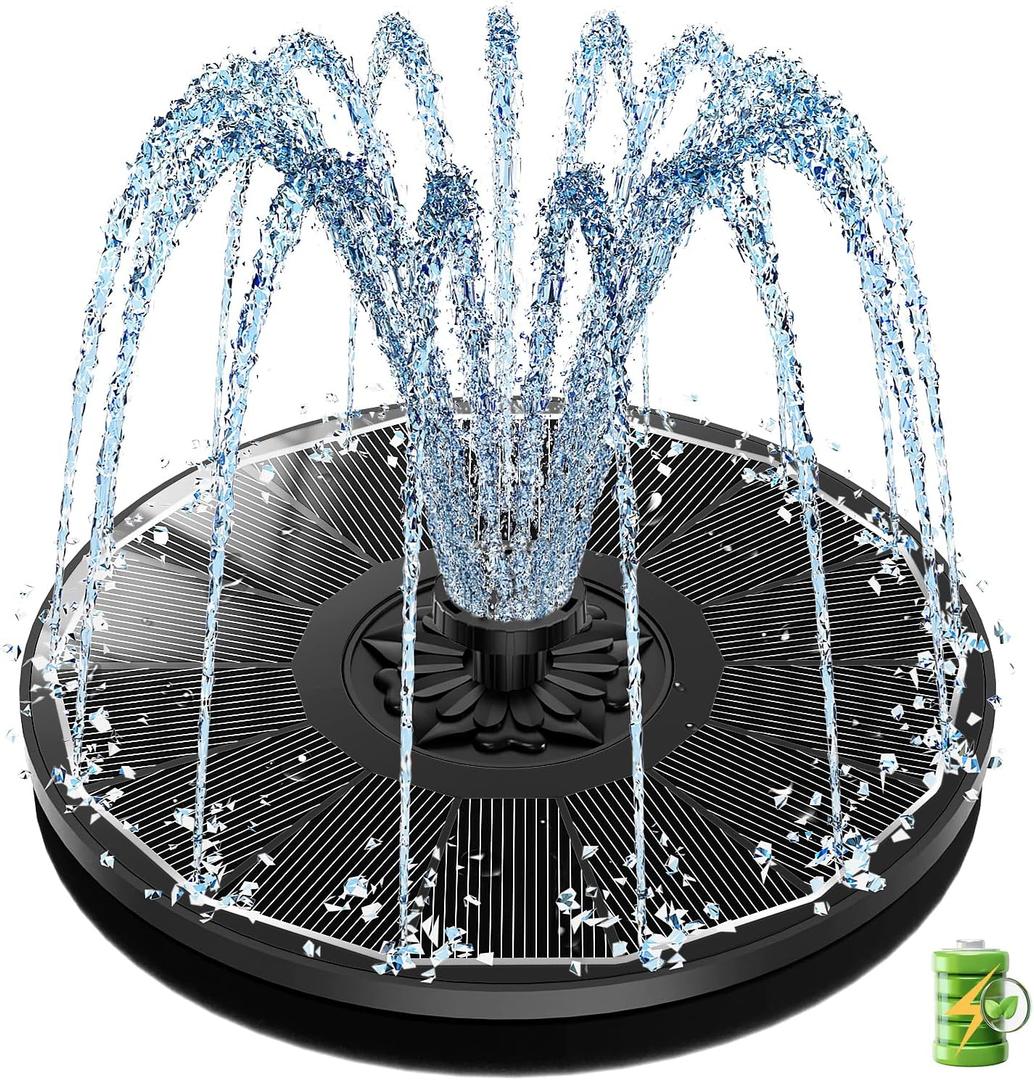 SZMP Solar Fountain for Bird Bath Spraying Water on Cloudy Day, Solar Water Fountain Pump Outdoor Garden 3.5W Black Glass Panel with 2000mAh Battery Replaceable Nozzles