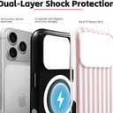 For iPhone 17 Pro Max Case Cute Striped Phone Case Compatible with MagSafe, Dual-Layer Shock Protection(Hard PC + Silicone) - Aesthetic Protective Phone Cover for Women Girl, Pink and White