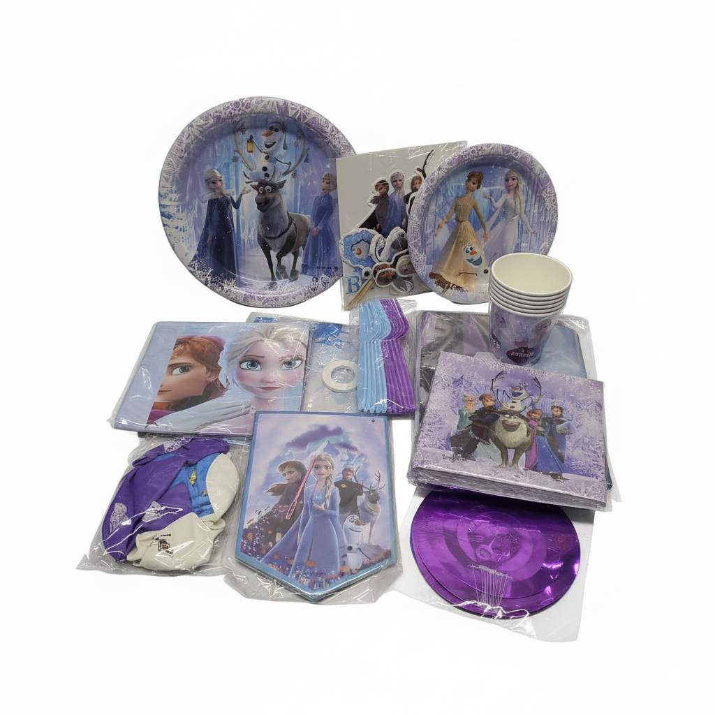 Winter Birthday Decorations, 110 Pack Movie-Theme Birthday Party Supplies, Beautiful Cartoon Froze Girl Party Supplies Tableware Balloons Banner Serve 10 Guests