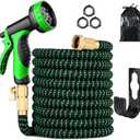 100 ft Expandable Garden Hose - Kink Free Flexible Water Hose with Thumb-Controlled 10-Function Nozzle, 3/4 Solid Brass Connectors, Retractable Latex Core - Lightweight Expanding Hose