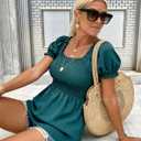 Womens 2025 Summer Puff Short Sleeve Babydoll Tops, New Blue Green (XXL)