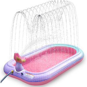 65" Sprinkler & Splash Pad for Kids, Large Outdoor Mermaid Sprinklers Play Mat Summer Water Play Toys Inflatable Sprinkler Pad, Play Pool for Toddlers Babies Over 3 Years Boys Girls - Pink