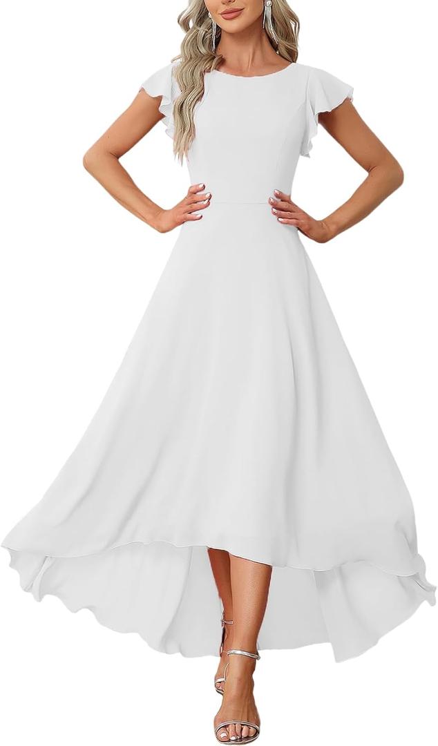 DeftSharp Women's Casual Guest Dress Elegant Evening Party Dresses Cocktail Party Wedding Mixi Dress (Large)